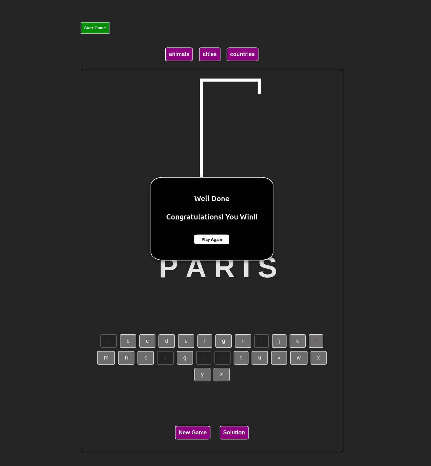 screenshot of my hangman Game